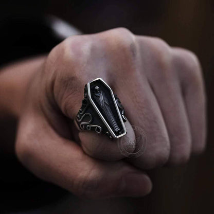 Vampire Coffin Sterling Silver Skull Ring