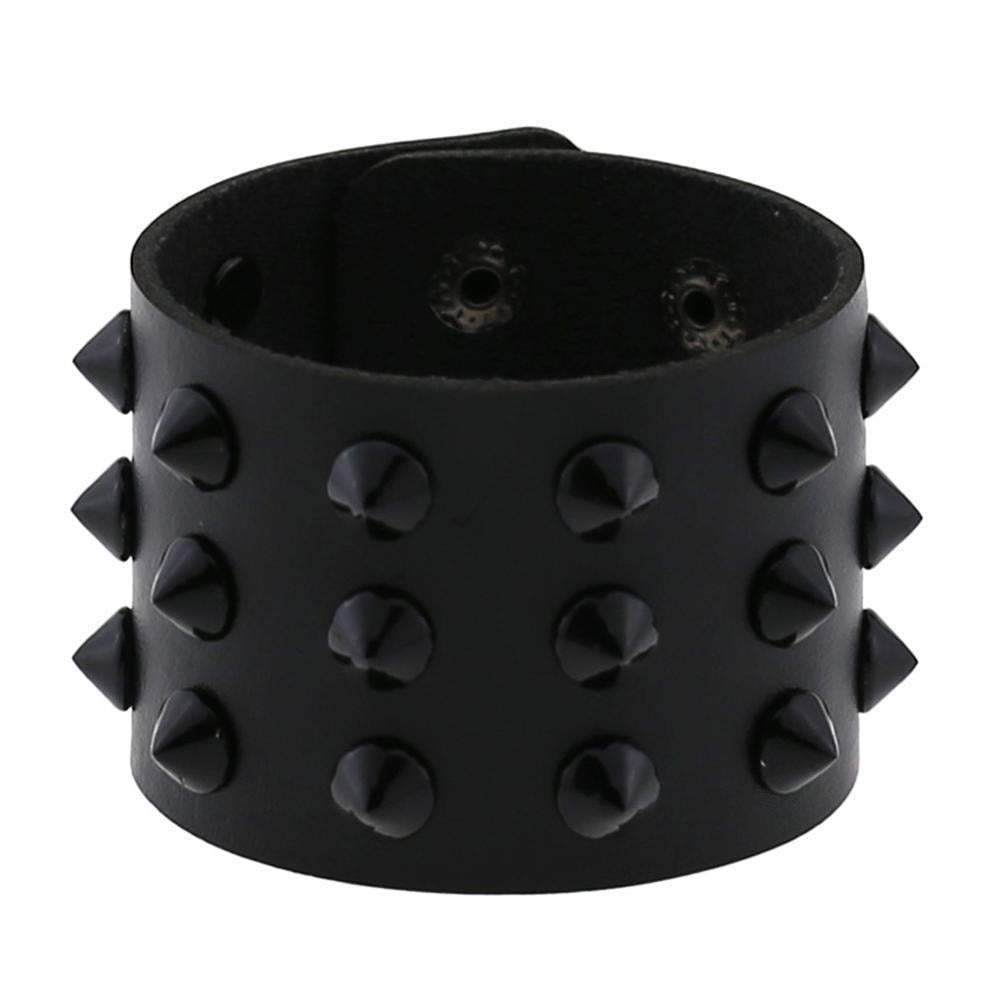 Vegan Leather Spike Bracelet / Wide Snap Button Wrap Bracelets / Wristband for and