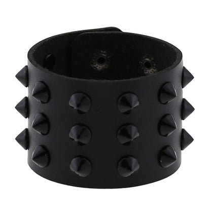 Vegan Leather Spike Bracelet / Wide Snap Button Wrap Bracelets / Wristband for and
