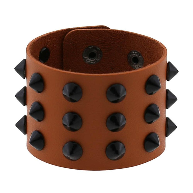 Vegan Leather Spike Bracelet / Wide Snap Button Wrap Bracelets / Wristband for and