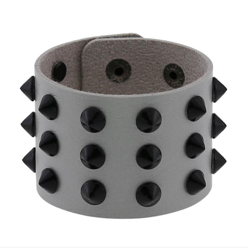 Vegan Leather Spike Bracelet / Wide Snap Button Wrap Bracelets / Wristband for and