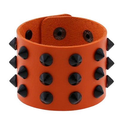 Vegan Leather Spike Bracelet / Wide Snap Button Wrap Bracelets / Wristband for and