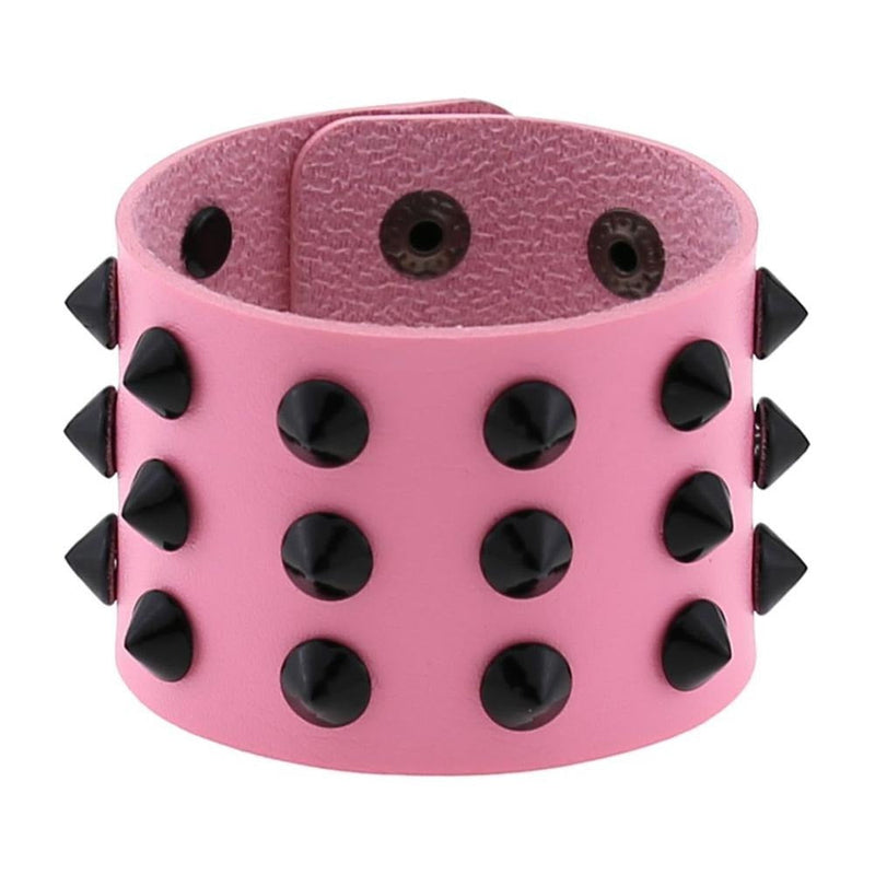 Vegan Leather Spike Bracelet / Wide Snap Button Wrap Bracelets / Wristband for and