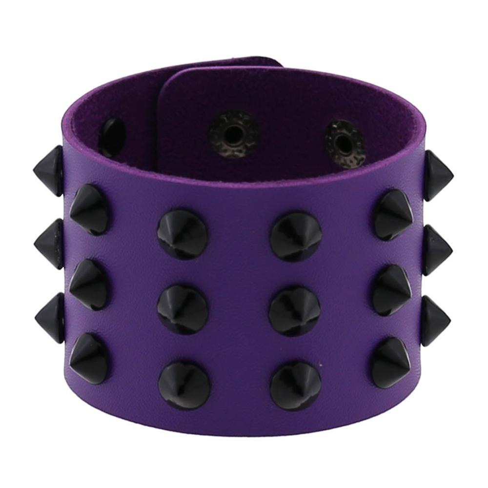 Vegan Leather Spike Bracelet / Wide Snap Button Wrap Bracelets / Wristband for and