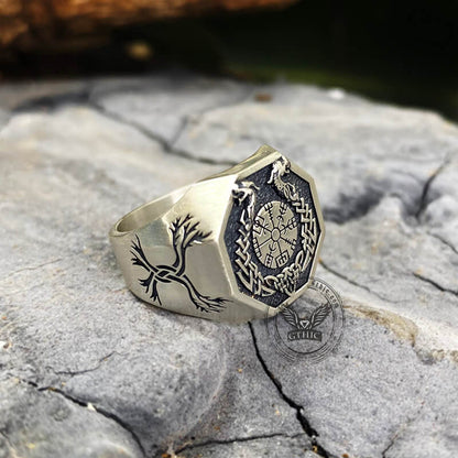 Vegvisir Celtic Knot Dragon Sterling Silver Viking Ring