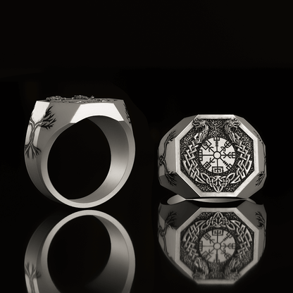 Vegvisir Celtic Knot Dragon Sterling Silver Viking Ring