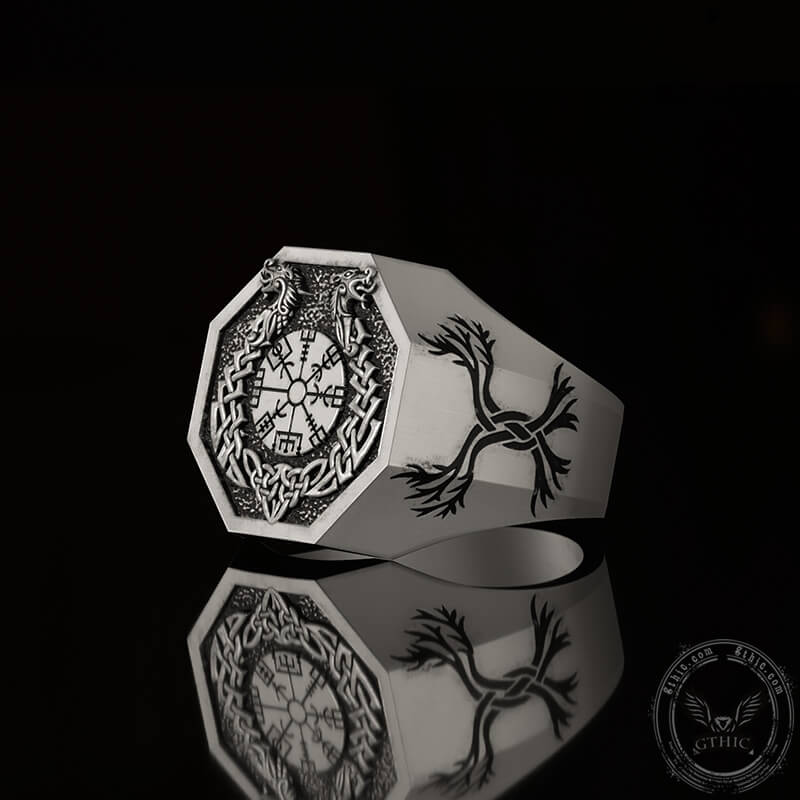 Vegvisir Celtic Knot Dragon Sterling Silver Viking Ring