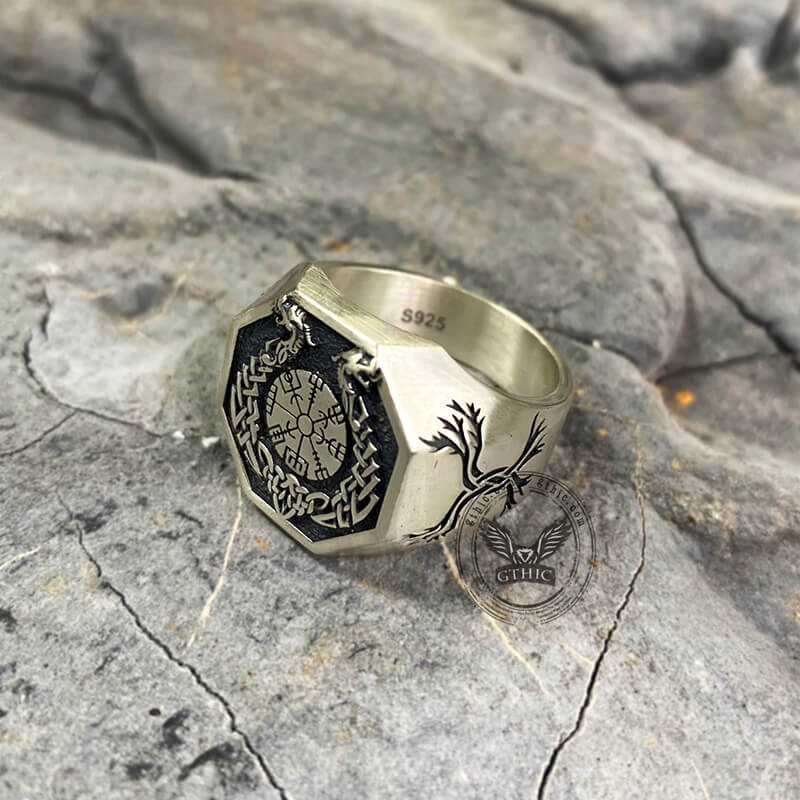 Vegvisir Celtic Knot Dragon Sterling Silver Viking Ring