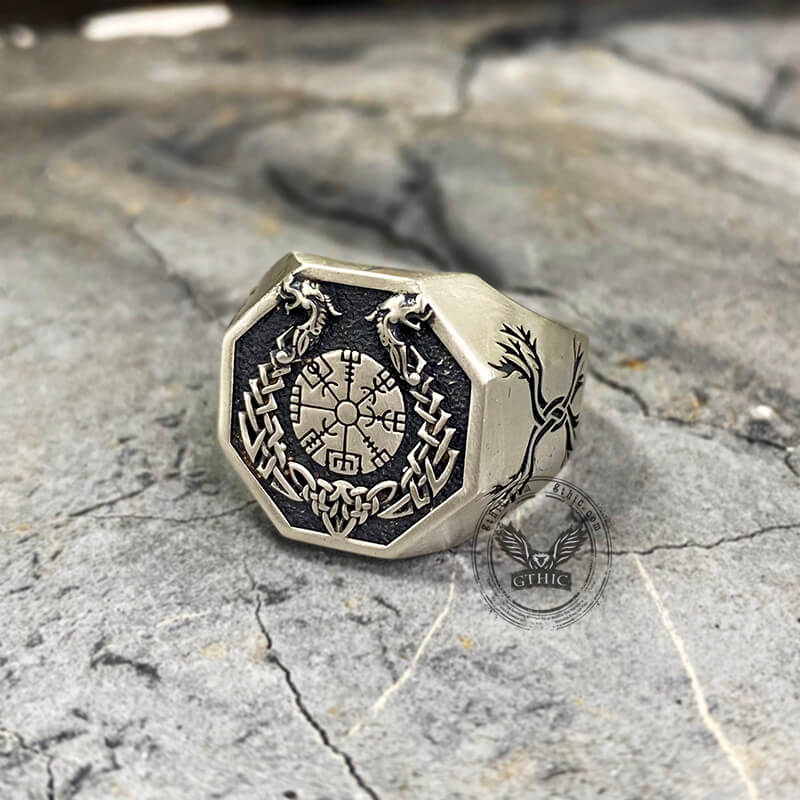 Vegvisir Celtic Knot Dragon Sterling Silver Viking Ring