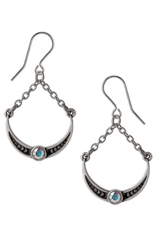 Venus Crescent Moon Earrings With Austrian Crystal Drop