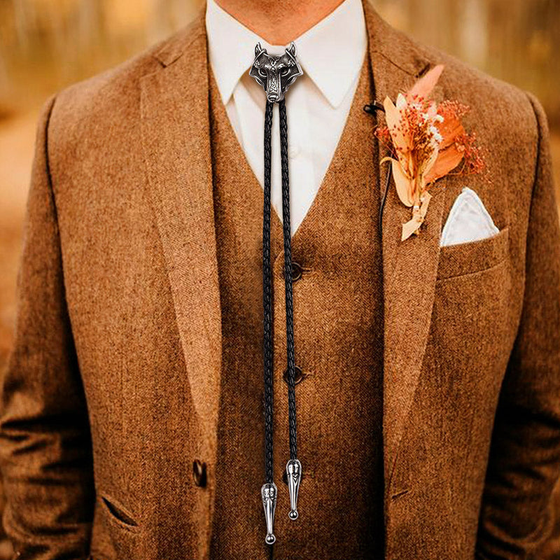 Norse Viking Celtic Wolf Leather Bolo Ties for