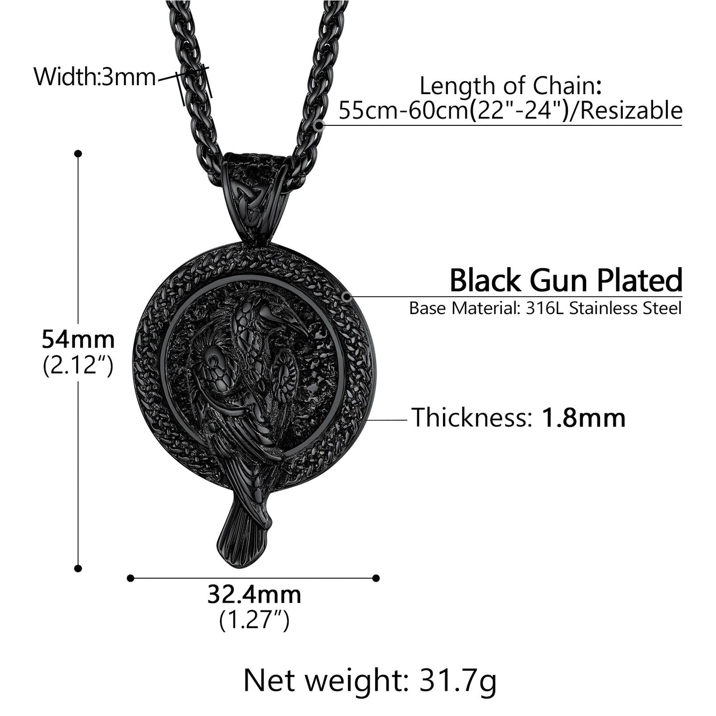 Viking Odin's Raven Pendant Necklace for