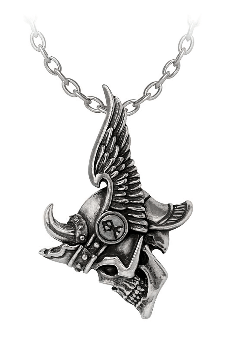 Viking Skull Pendant With Horned Helmet and Wings