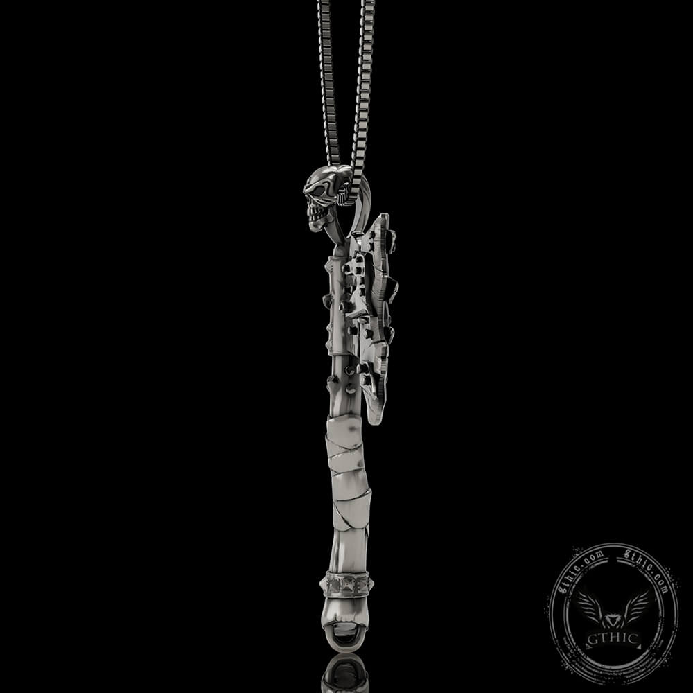 Viking Gorehowl Tomahawk Sterling Silver Skull Pendant