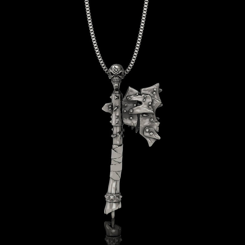 Viking Gorehowl Tomahawk Sterling Silver Skull Pendant