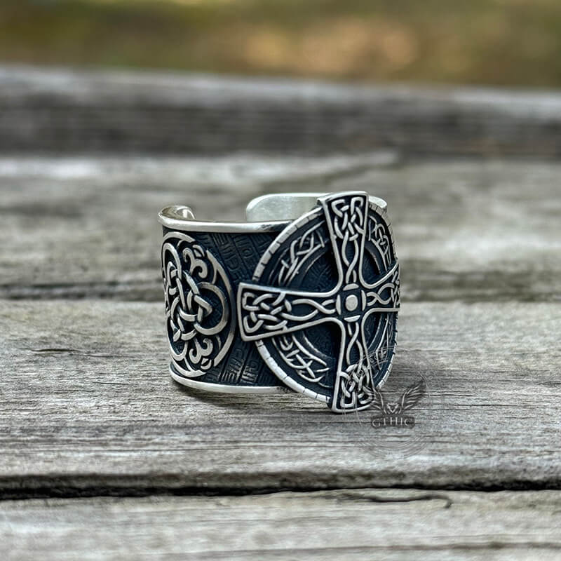 Viking Celtic Cross Sterling Silver Open Ring