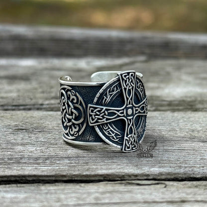 Viking Celtic Cross Sterling Silver Open Ring