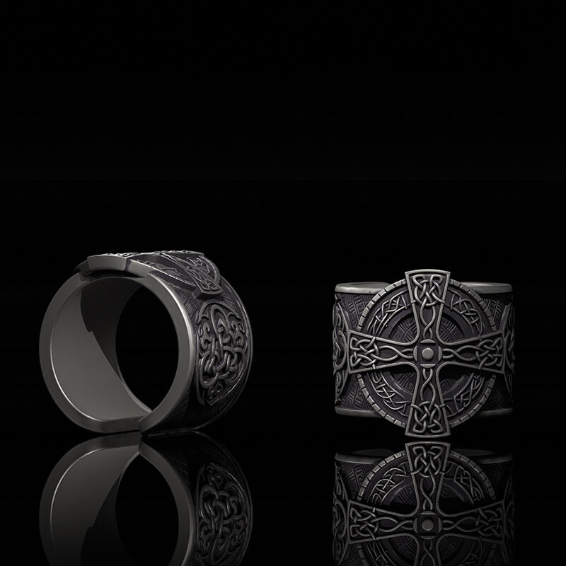 Viking Celtic Cross Sterling Silver Open Ring