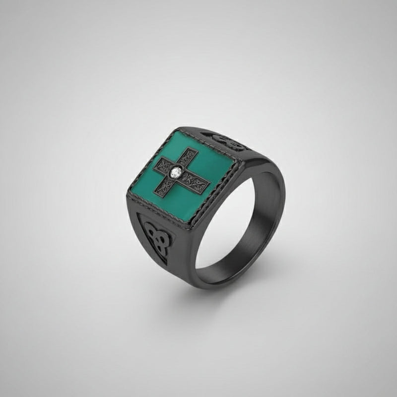 Viking Celtic Knot Gem Cross Stainless Steel Nordic Ring