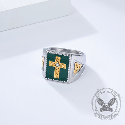 Viking Celtic Knot Gem Cross Stainless Steel Nordic Ring