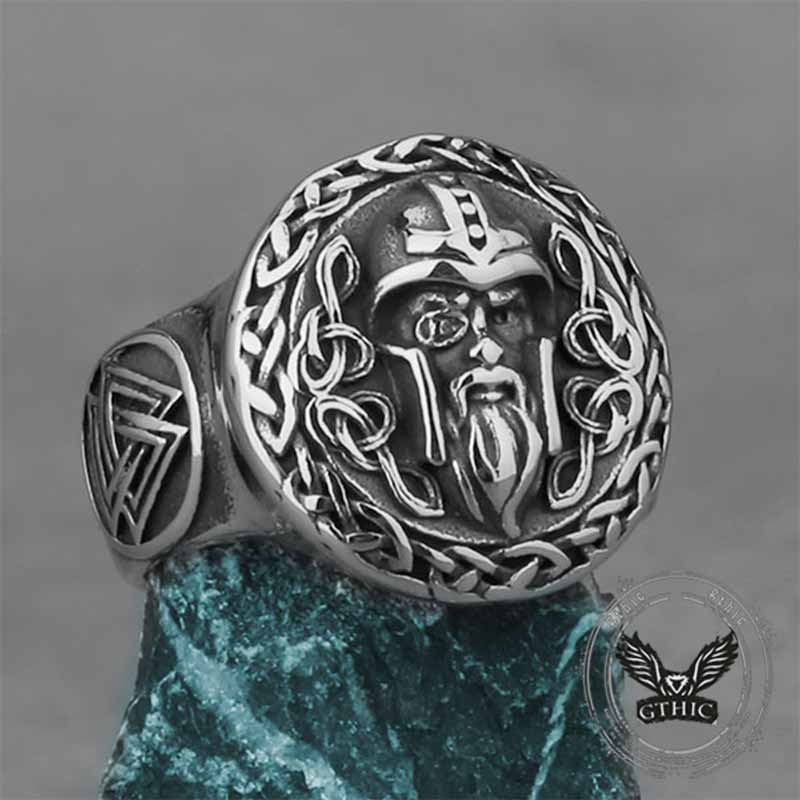 Viking Celtic Knot Odin Head Stainless Steel Ring