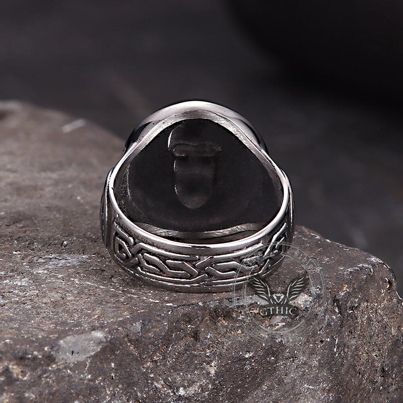 Viking Celtic Knot Odin Head Stainless Steel Ring