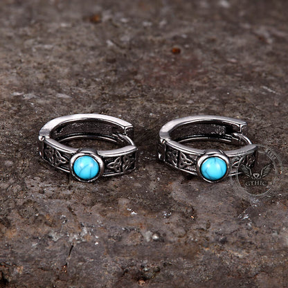 Viking Celtic Knot Turquoise Stainless Steel Hoop Earrings