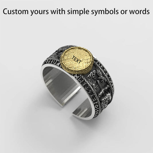 Viking Dragon Runes Sterling Silver Open Ring