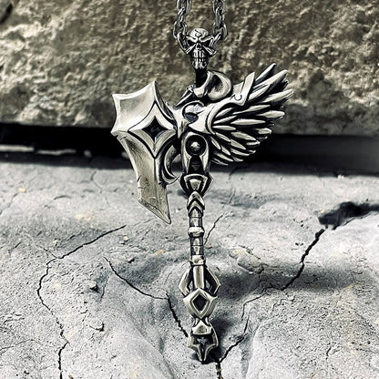 Viking Gorehowl Tomahawk Sterling Silver Skull Pendant
