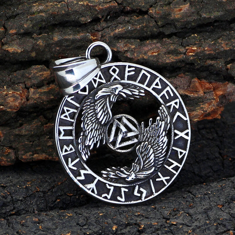 Viking Odin Raven Valknut Rune Stainless Steel Pendant