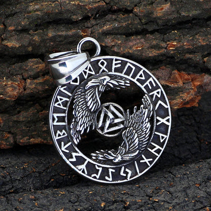 Viking Odin Raven Valknut Rune Stainless Steel Pendant