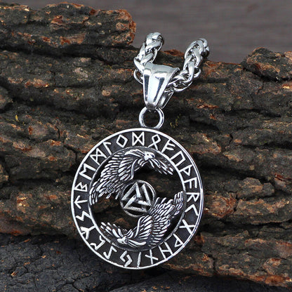 Viking Odin Raven Valknut Rune Stainless Steel Pendant