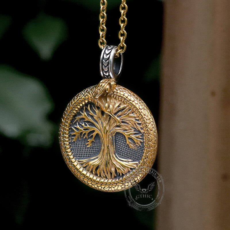 Viking Ouroboros Tree of Life Stainless Steel Pendant