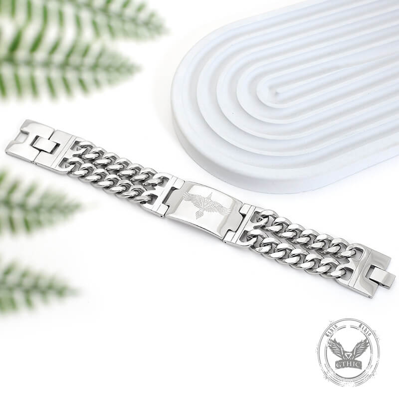Viking Rune Bird Cuban Chain Stainless Steel Bracelet