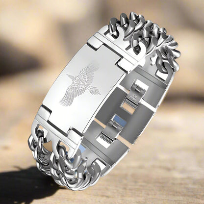 Viking Rune Bird Cuban Chain Stainless Steel Bracelet