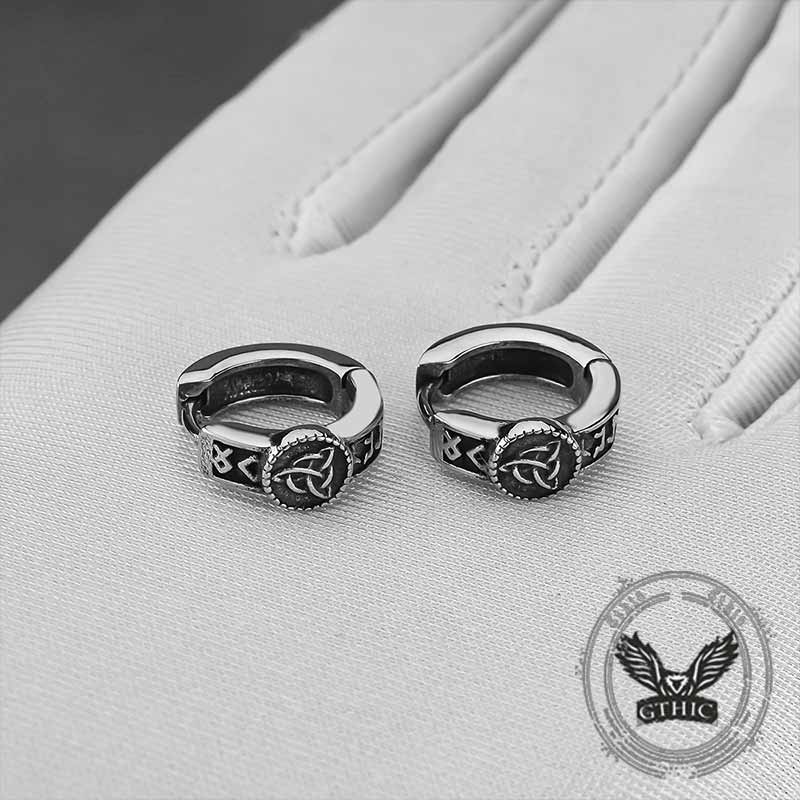 Viking Rune Celtic Knot Stainless Steel Hoop Earrings