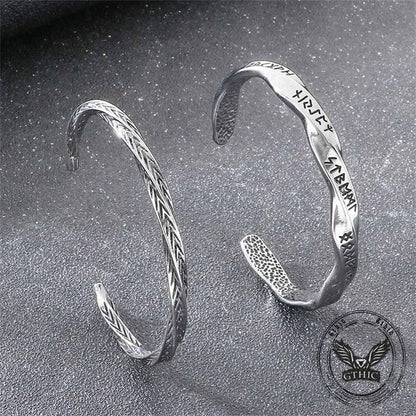 Viking Rune Möbius Twisted Stainless Steel Open Bracelet