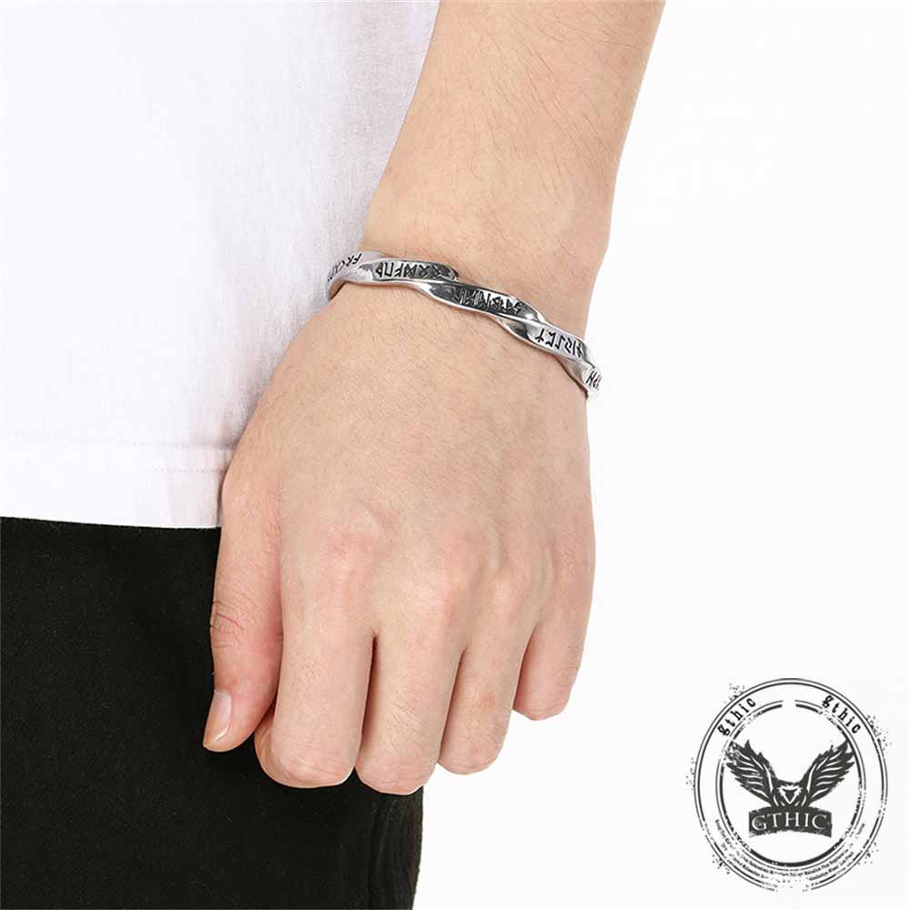 Viking Rune Möbius Twisted Stainless Steel Open Bracelet