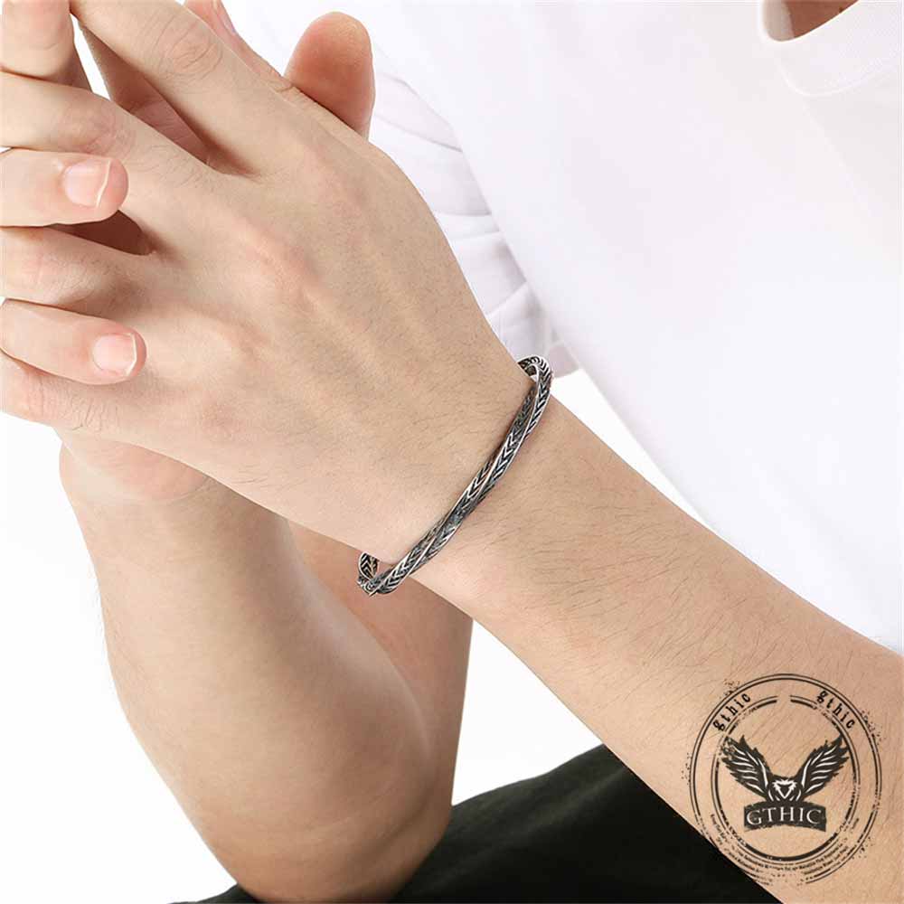 Viking Rune Möbius Twisted Stainless Steel Open Bracelet