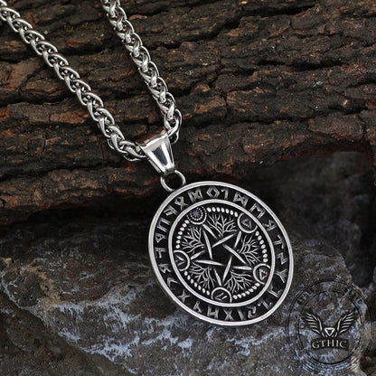 Viking Rune Pentagram Tree of Life Stainless Steel Pendant