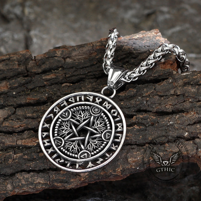 Viking Rune Pentagram Tree of Life Stainless Steel Pendant