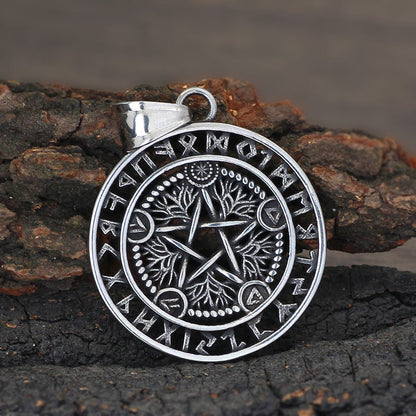 Viking Rune Pentagram Tree of Life Stainless Steel Pendant