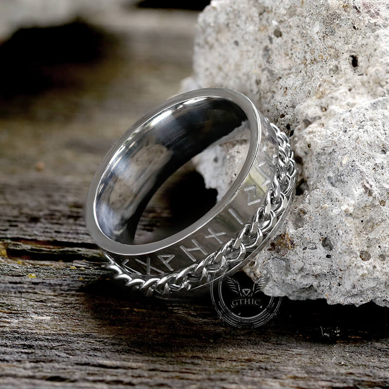 Viking Runes Chain Stainless Steel Spinner Ring