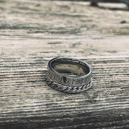 Viking Runes Chain Stainless Steel Spinner Ring