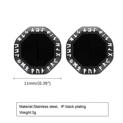 Viking Runes Octagon Stainless Steel Stud Earrings