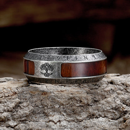 Viking Tree of Life Stainless Steel Wood Ring