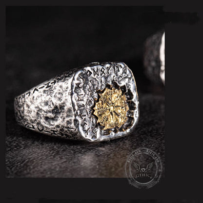 Viking Vegvisir Runes Sterling Silver Inlaid Brass Open Ring