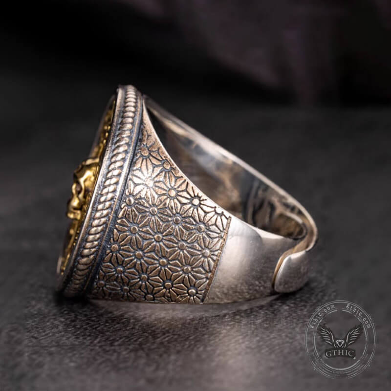 Viking Vegvisir Sterling Skull Silver Inlaid Brass Ring