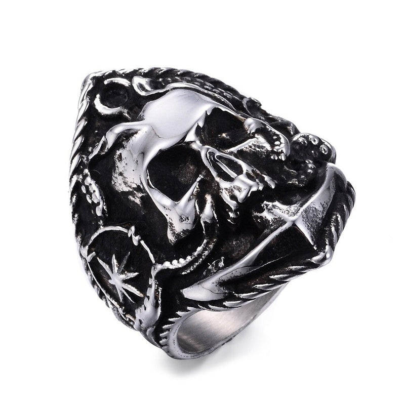 Anchor Skull Rings / Buccaneer Compass Octopus Tentacle Skull Ring / Punk Biker Jewelry