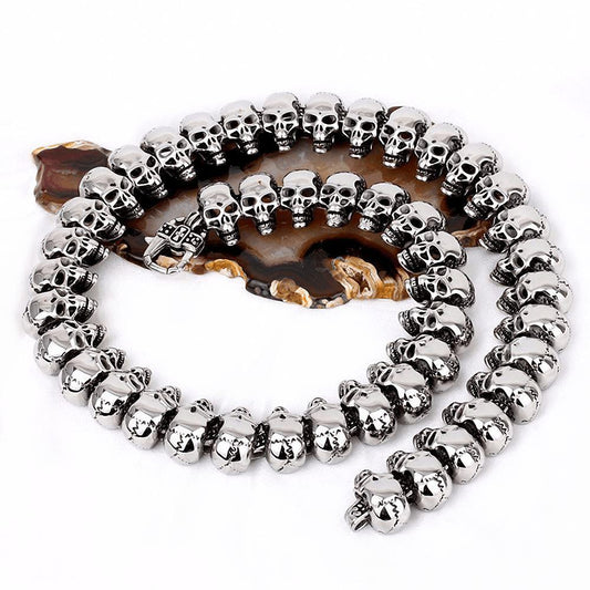 Biker Skeleton Necklace in Rock Style / 316l Stainless Steel Long Skull Necklaces Jewelry
